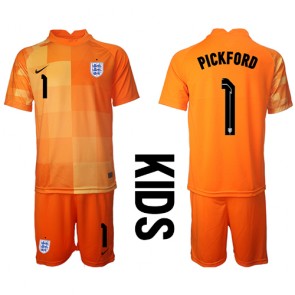England Jordan Pickford #1 Målmand Udebanesæt Børn VM 2022 Kort ærmer (+ korte bukser)